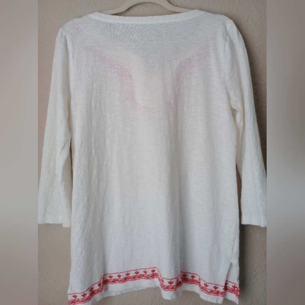 Talbots Vintage Top White & Red Embroidery Paisly 3/4 Sleeve Size S - Picture 4 of 6